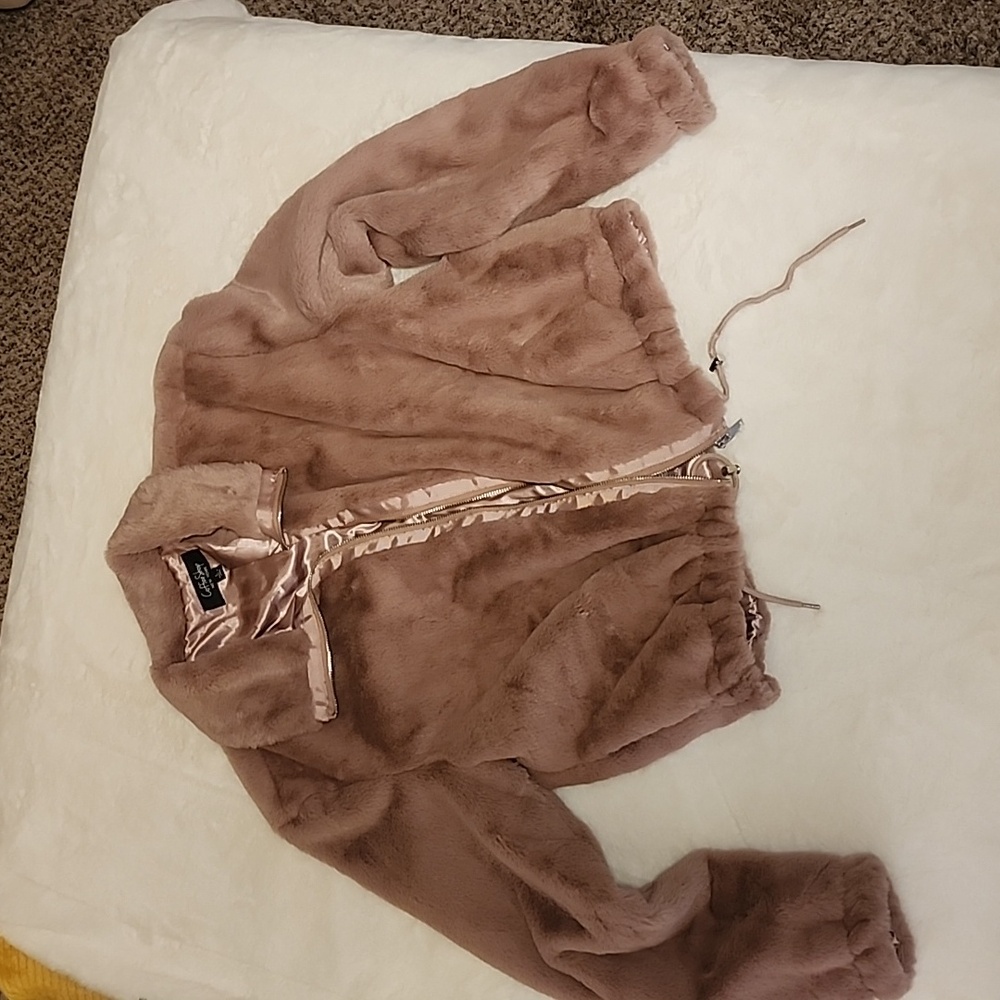 Pink velour coat/jacket sz Large